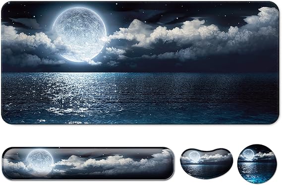 4 in 1 Mouse Pad and Keyboard Wrist Rest,Large Desk Mat,Coaster Set-Ocean