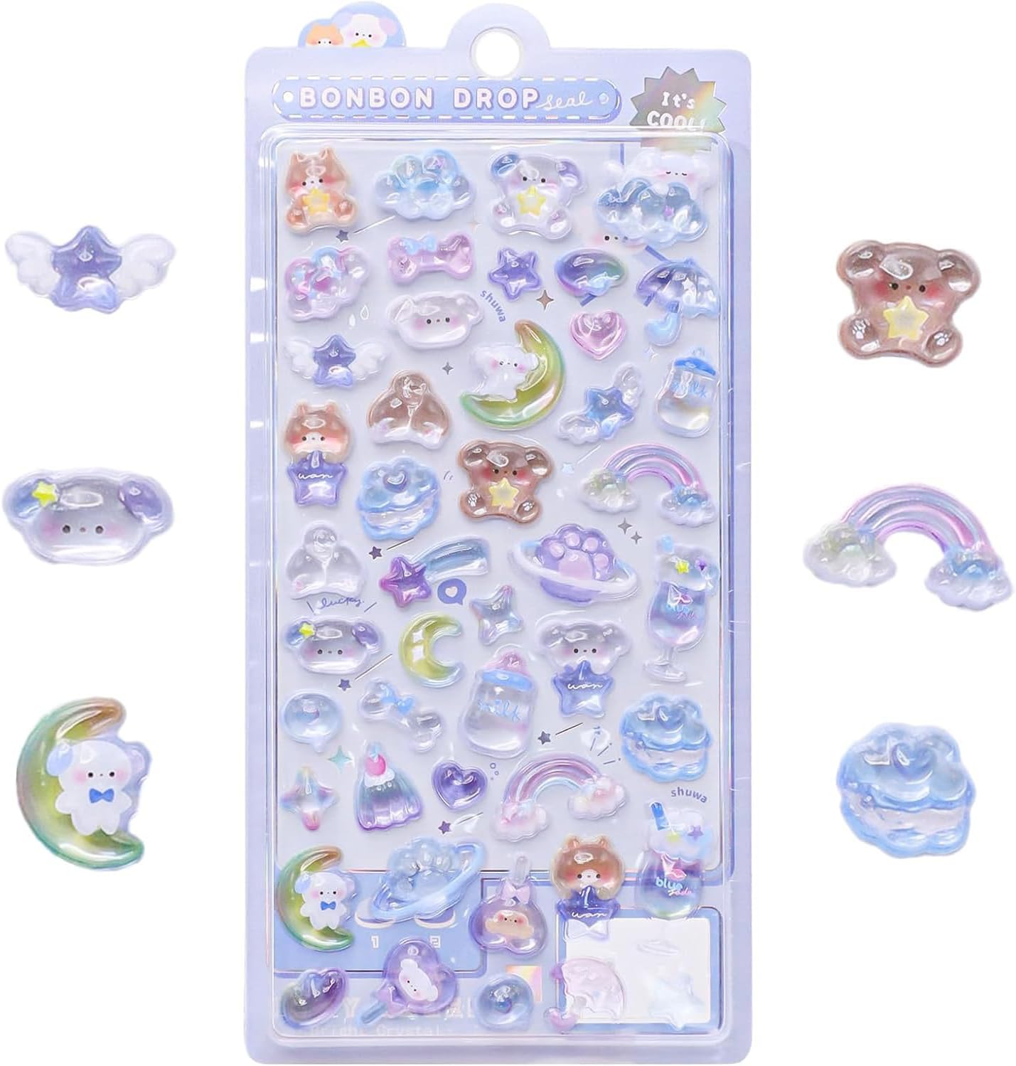 3D Cute Stickers Puffy Stickers Party Bag Filler for Party Rewarding Gifts Kawaii Sticker for Scrapbooks Planners Journals Laptops Adorable Cartoon Mini Sticker for Adult (Blue)