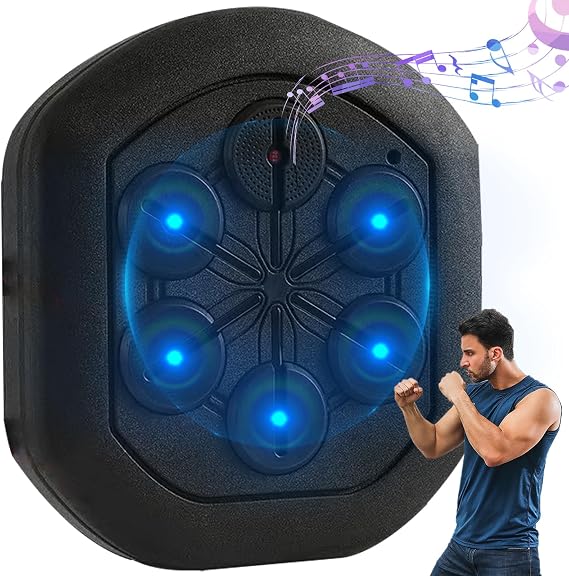 Smart Music Boxing Machine, One Punch Boxing with Lighting, Wall Mounted Boxing Reaction Strength Tester Showing Punch Strength,The Number Of Punches, Frequency