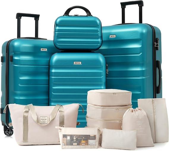 Merax Luggage Set 13 Piece, Hardshell ABS Suitcases with 8 Silent Spinner Wheels, Durable and Lightweight Travel Luggage for Family Trips, Blue