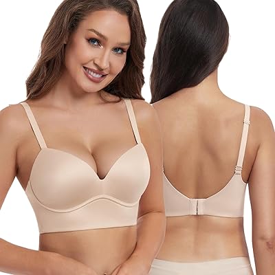 HACI Womens Push Up Bra Plunge V Neck Padded No Underwire T Shirt Longline Bralette Wireless