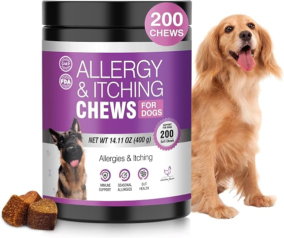Dog Allergy Chews for Itchy Skin Daily Immune & Digestive Support, 200 Soft Chews