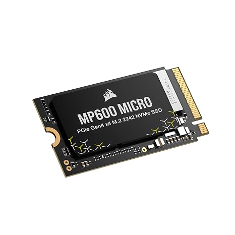 Corsair MP600 Micro 2TB M.2 NVMe PCIe x4 Gen4 SSD M.2 2242 Up to 7,000MB/sec Sequential Read High-Density 3D TLC NAND Compatible with Lenovo Legion Go and Thin PCIe 4.0 Laptops Black