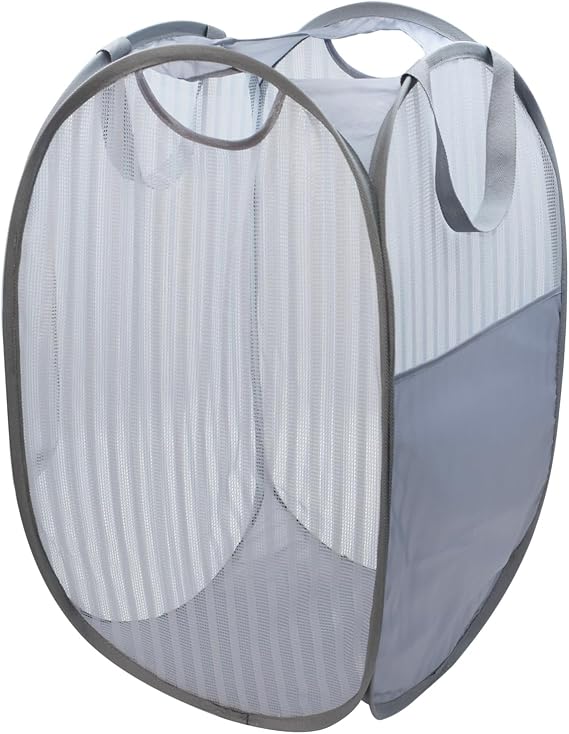 Solidly Handy Laundry Mesh Popup Hamper,Foldable Lightweight Pop up Basket for Washing,Durable Clothing Clothes Storage for Kids Room,Students College Dorm,Home,Travel & Camping(Grey 23"H)