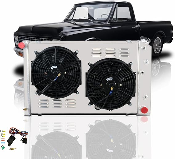 3 Row All Aluminum Radiator & Fan Shroud compatible with 1970-1981 Chevy Camaro/1978-1987 Monte Carlo