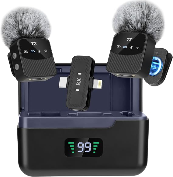 Mini Mic Lavalier Microphone for iPhone/iPad/Android, Mini Microphone Plug Play Professional Noise Reduction, 25 Hours Service Life, Lavalier Wireless Microphone for Videos, Vlog, YouTube, TikTok