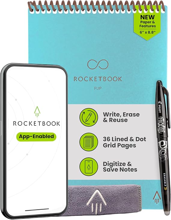 Rocketbook Flip 再利用可能 スマートメモ帳 エグゼクティブサイズ 6x8.8インチ ティール