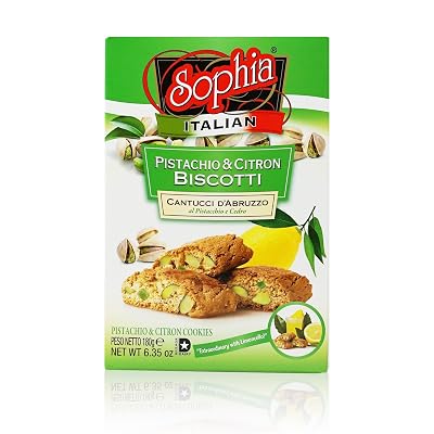 Sophia Biscotti - PistachioCitron Cantuccini 6.35oz 12-pack | Italian Lemon Cookies with Pistachio | Biscotti Italian Cookies from Italy | Gourmet Tea Biscuits | Lemon Biscotti Gift Box