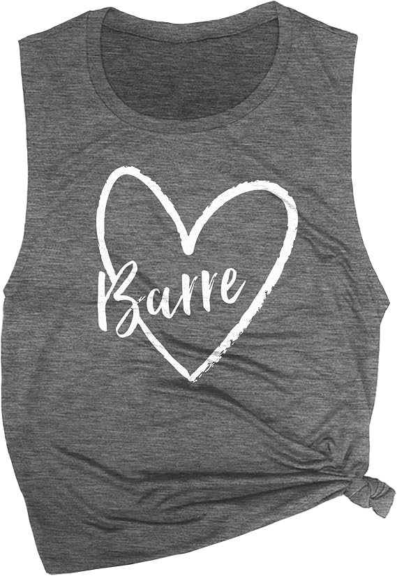 Barre Heart Women's Workout Muscle Tee - Sleeveless Active Wear, Barre Top, Funny Yoga Gym Top - Comfortable Workout Tank Top