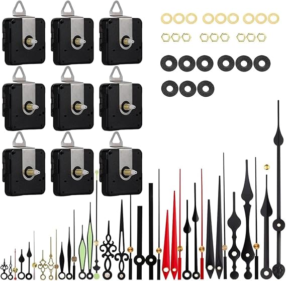 EMOON 9 Pieces Clock Mechanism Replacement Kit with 12 Pack Clock Hands, Silent Sweep Clock Motor Kit Battery Operated for Clock Repair DIY