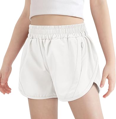 Girls Athletic Shorts Kids High Waisted Active Shorts with Zipper Pockets Running Sports Shorts for Teen Girls