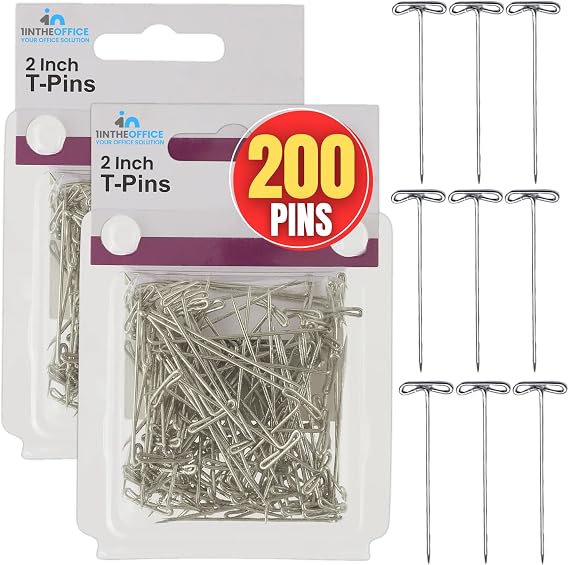 InTheOffice T Pins 2 Inch, T Pins for Blocking Knitting, Wig Pins, Foam Head, Sewing, Office Wall - 200 Pack