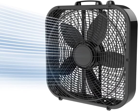 20" High Velocity Box Fan Portable Fan for Bedroom, Desk Fan or Small Fan for Personal Cooling. Compact yet powerful, moves air like larger fans. Ideal for home, office, or dorm.