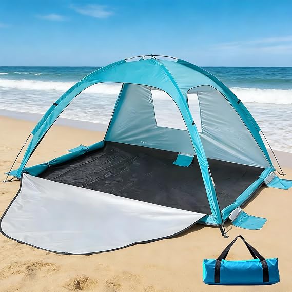 Beach Tent Large 1-3 Person, UV Protection Beach Shelter with with 3 expandable Doors & 1 Window, Portable Beach Sun Shelter for Beach, Garden, Fishing, Picnic