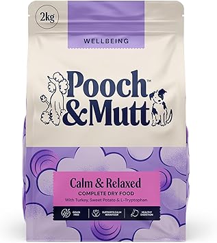 Pooch & Mutt - Calm & Relaxed Complete Dry Dog Food Grain Free Regular Sized Kibble, for Calming Hyperactive or Anxious Dogs, Turkey and Sweet Potato, 2kg packaging may vary