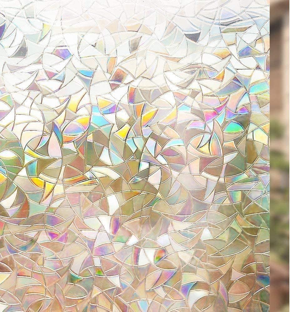 rabbitgoo Opaque Self-Adhesive Privacy Film for Windows Colourful 3D Rainbow Film for Windows 30 x 200 cm Static Adhesive No Adhesive Anti UV Sun Protection for Office Living Room