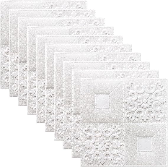 10 Pcs 3d Wall Panels Wall Decor, 3d Foam Wall Sticker, 350 * 350mm Sound Proof Foam Panels Self-Stick Brick Pe Foam Wall Panels Peel And Paste For Interior Wall Decor, Home Decoratio(White)