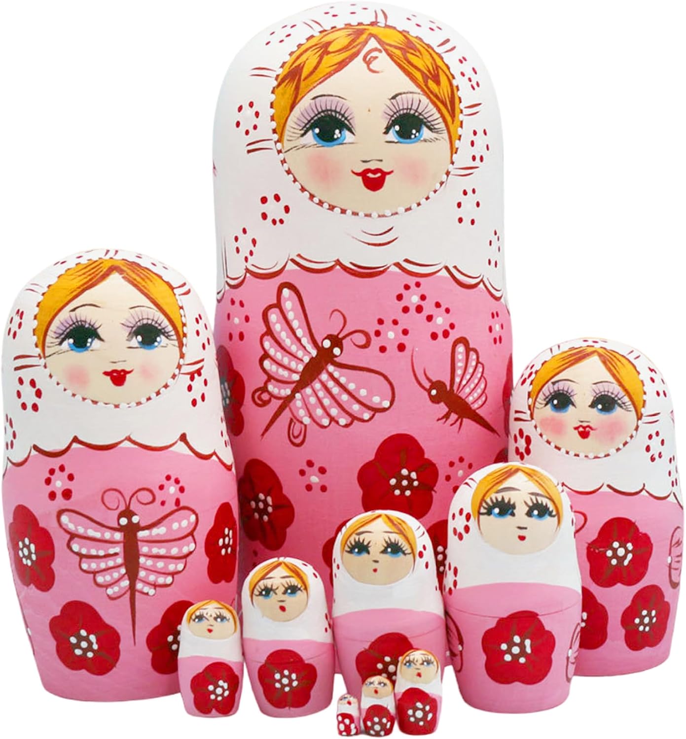 10PCS Russian Nesting Dolls Set Wooden Matryoshka, Charming Printing for Collection Decor