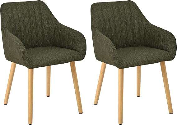 Dining Chairs Set of 2, Modern Kitchen Chairs with Backrest & Wooden Legs, Upholstered Armchairs for Living Room, Dining Room, Study, Green