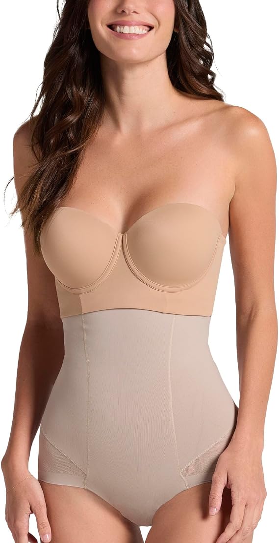 Leonisa Extra High Waisted Tummy Control Underwear - Thong, Sheer Bottom, Shaper Shorts, Butt Lifting Shapewear for Women