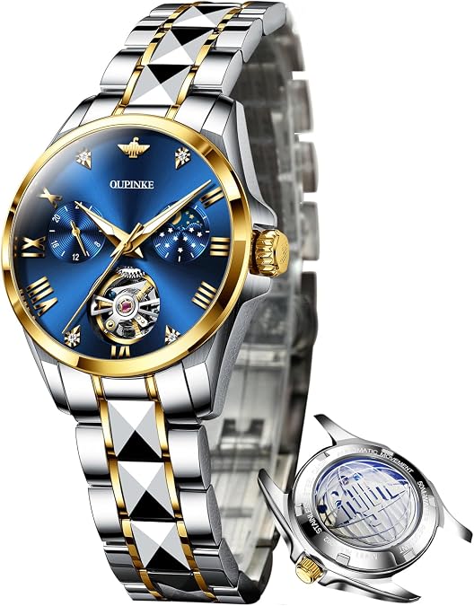 OUPINKE Watch for Women Automatic Luxury Diamond Skeleton Self Winding Mechanical Elegant Dress Ladies Wrist Watches Sapphire Crystal Waterproof Luminous