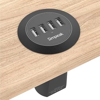 Simpeak 30W 4-Port USB Desk Charger Desktop Charging Station Mounts on The 2.0"/2.4" Grommet Hole with Power Cable Match 2pcs Grommet,C51 Black