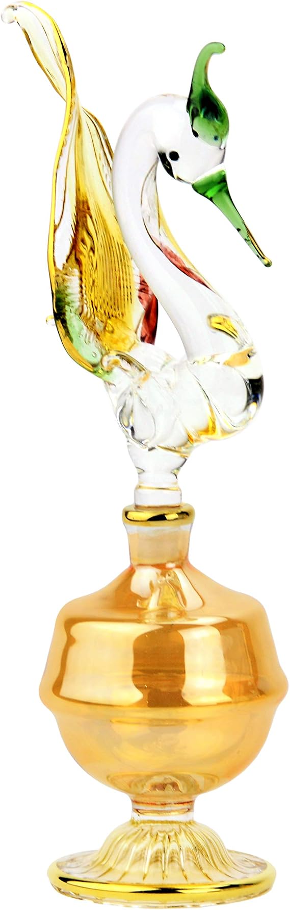 NileCart Swan Figurine Egyptian Perfume Bottle Handmade in Egypt - 7 Inches Tall, 2 Ounces Capacity, Blown Glass