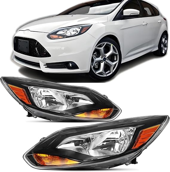 Headlight Assembly Pair Black Housing for 2012 2013 2014 Ford Focus S SE ST