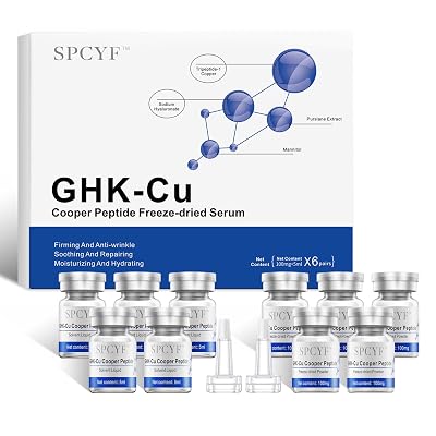 SPCYF Copper Peptides Serum for Face, Freeze Dried Powder & Solvent Liquid 6 Pairs Set 100mg5ml, GHK-Cu, Multi-Peptide Formula for Wrinkles, Firming, Soothing & Hydrating Skin Elasticity