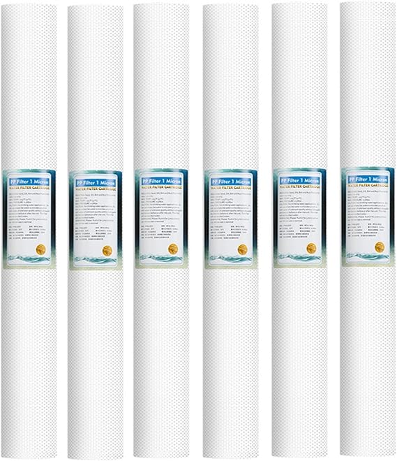1/5 Micron Water Filter, 20-inch Sediment Pre-Filters, 20" x 2.5" Replacement Cartridge, for Whole House Water Filtration Commercial 6-Pack(1 Micron)