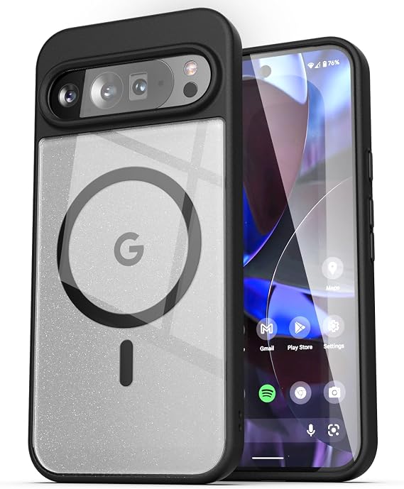 ENCASED Magnetic Clear Case for Google Pixel 9 Pro XL 6.8" (Compatible with MagSafe) Dual-Hybrid Protection with TPU Bumper (Black)