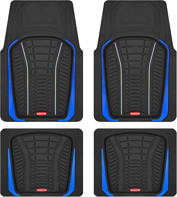 Rubbermaid Car Floor Mats Full Set Premium All-Weather Car Mat with Brushed Aluminum Inserts, Universal Trim-to-Fit Design, Anti-Slip Backing for Cars, SUVs, Trucks, and Vans