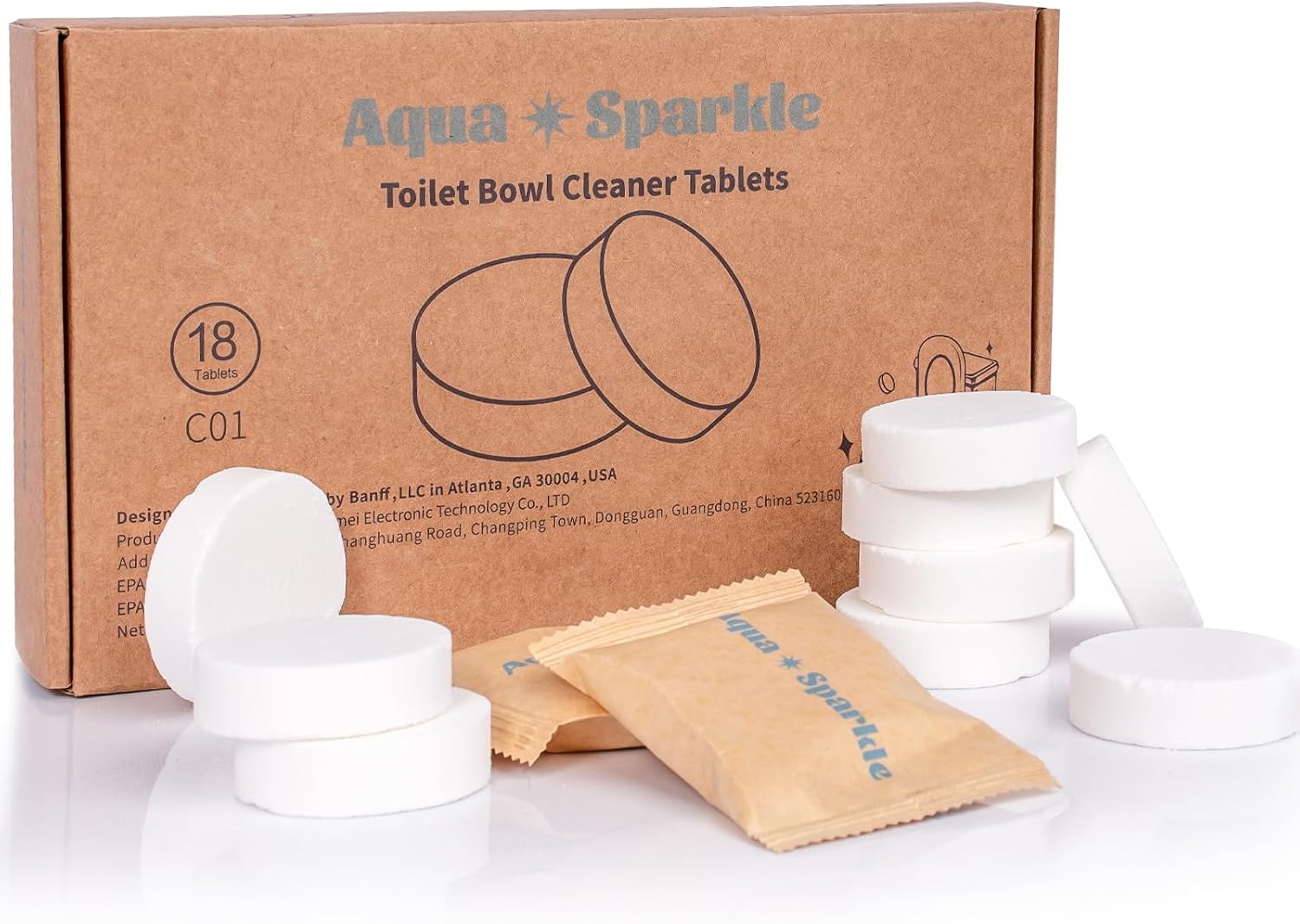 Toilet Bowl Cleaner Tablets - Natural Lemon Scent, Plant-based, Non-Toxic Formula, Powerful Stain Remover and Deodorizing, Chemical-Free, Safe and Effective Bathroom Cleaning - 18 Tablets