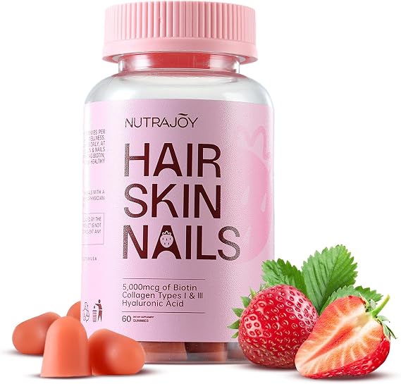 Hair Skin and Nails Gummies, 5000 mcg Biotin Gummies, Advanced Pectin Formula for Hair Growth Support and Radiant Appearance, biotin for Hair Growth Women, Strawberry Flavor, 60 Gummies
