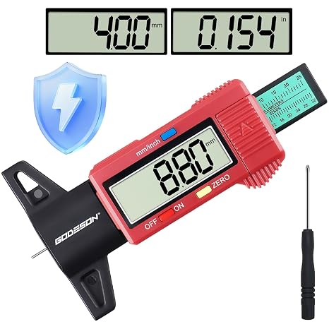 GODESON Digital Tyre Tread Depth Gauge UK, Tyres Depth Gauge with Large LCD Display, 0-25.4mm/Inch, Power-Saving Mode, Universal Tire Measuring Tool for Cars, Trucks & Motorcycles (Red)