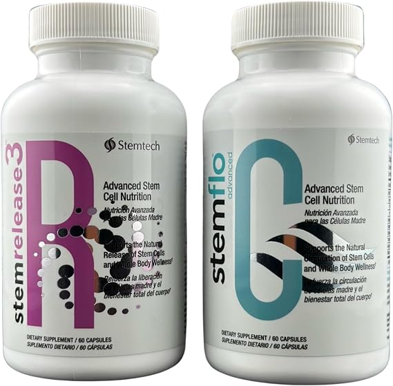 StemRelease3 & StemFlo Combo Pack | Supports Stem Cell Renewal, Circulation, Detox & Cardiovascular Health | with SE3, Fucoidan, Curcumin, AFA Extract & Enzymes | 30 Servings