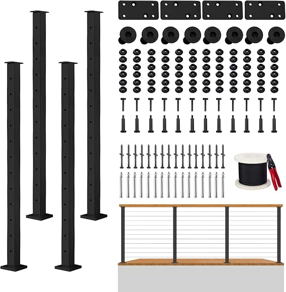 42" Cable Railing Post Kit, 4 Level Post Kit Complete Set Cable Railing System for Deck,Porch,Balcony(No Handrail)