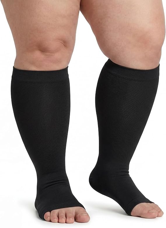 MGANG Plus Size Knee High Compression Socks for Varicose Veins | Graduated Compression, Extra Wide Calf, Circulation, DVT, Swelling, Nurses, Pregnancy, Standing, Office, Flight, Travel