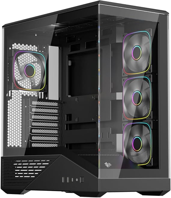 1STPLAYER GM7 ATX PC Case for Gaming, Mid Tower Computer Case with 4 Preinstalled ARGB PWM Fans, Tempered Glass, Black