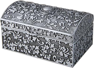 Jewelry Storage Box for Women Girls Treasure Chest Ring Earrings Bracelet Organizer Classic Vintage Gift, Grey