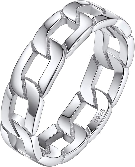 Silvora 925 Sterling Silver Cuban Link Rings, Chain Rings for Women Men Vintage Eternity Band Ring Jewelry Size 6-12