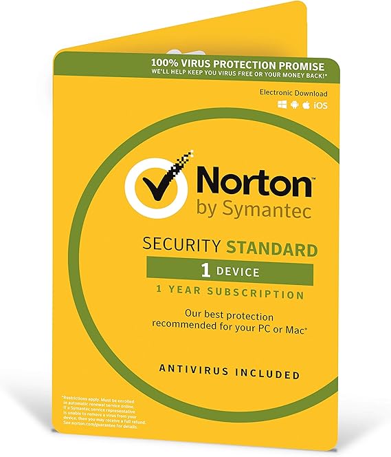 Norton Security Standard 2019 |1 Device | 1 Year | Antivirus Included | PC/Mac/iOS/Android | Activation Code by Post