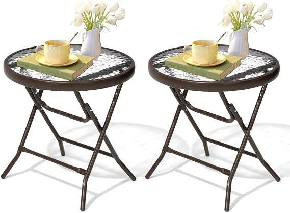 Outdoor Side Table, Small Patio End Table Set of 2, Brown