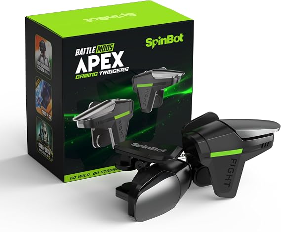 SpinBot BattleMods Apex | Mobile Gaming Triggers | Zero Lag Response | 5X Faster with Capacitive Conduction | for BGMI/Free Fire Max/COD Mobile - (Black & Grey)