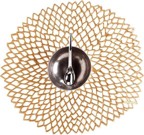 Chilewich Pressed Round Dahlia Tablemats (Set of 8) by Chilewich, Color = Brass