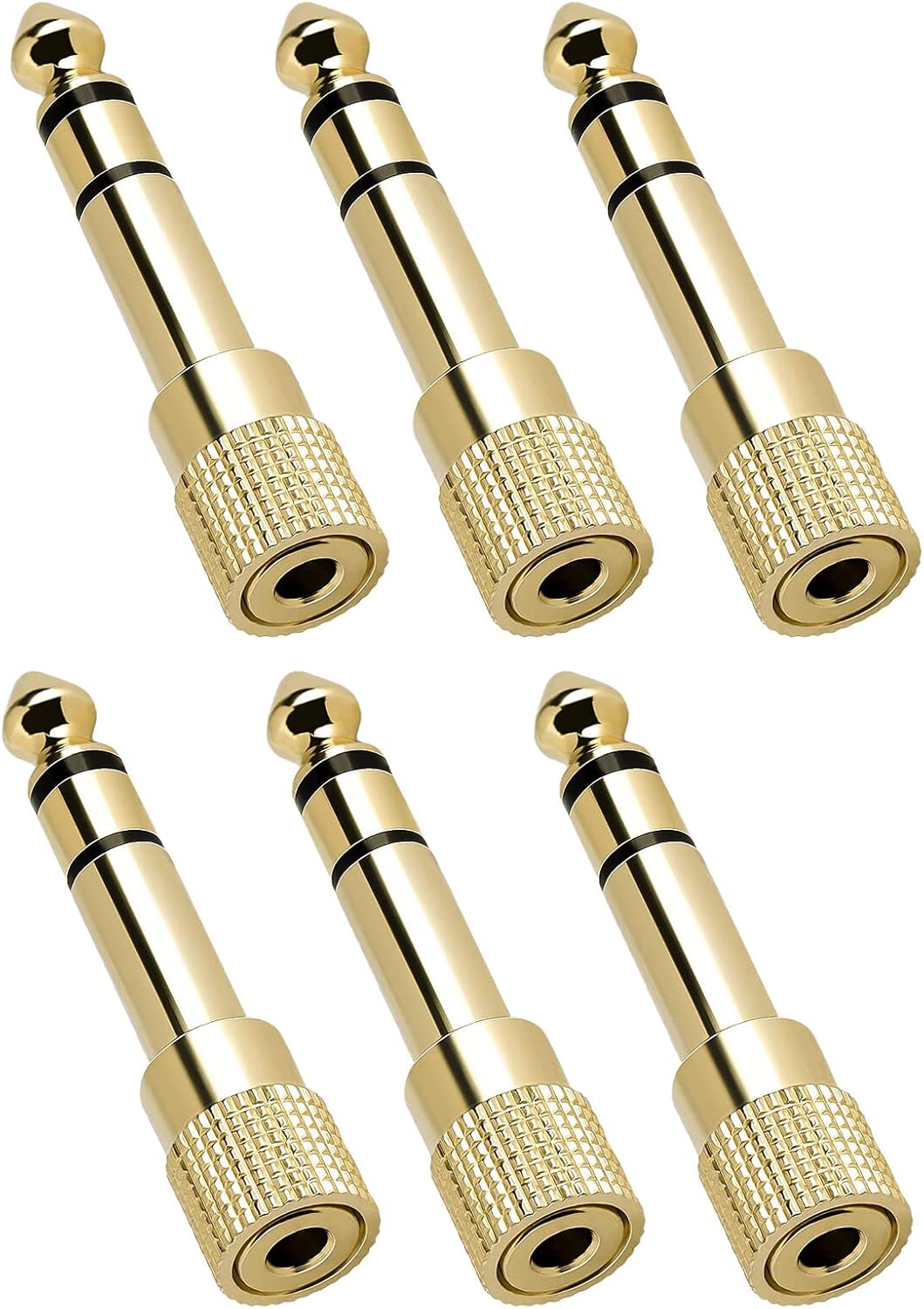 14 to 3.5mm Adapter Headphone Jack, 6.35mm Male to 3.5mm Female Stereo Audio Jack Adapter for Aux Cable, Guitar Amplifier, Headphone, 6 Pack Golden