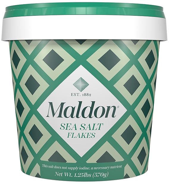 Maldon Salt, Sea Salt Flakes, 20 oz (570 g), Resealable Tub Kosher, Natural, Unique Gourmet Pyramid Shaped Salt Flakes, Perfect for a Wide Range of Dishes, Hand-Harvested for Four Generations
