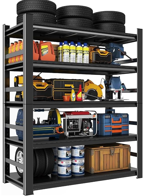 Heavy Duty Storage Shelves, 5-Tier Metal Shelving Unit, Adjustable Steel Shelves, Industrial Metal Shelving, for Warehouse Workshop, Garage, Basement Storage, Black(72" Hx35.4 Wx15.7 D)