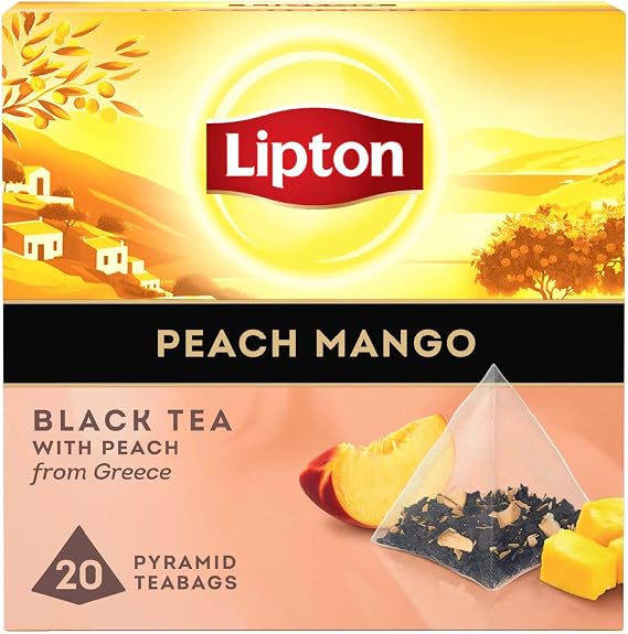 Lipton 20 x Black Tea Peach Mango with Greek Peaches for a Moment of Refreshment Pyramid Bags