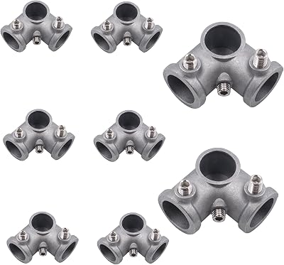 8 Pack 12 Pipe Fittings 3-Way Side Outlet Elbow, Aluminum Alloy Corner Industrial Connector Accessory for Industrial Pipe Shelves Bracket Vintage Pipe Furniture Chairs